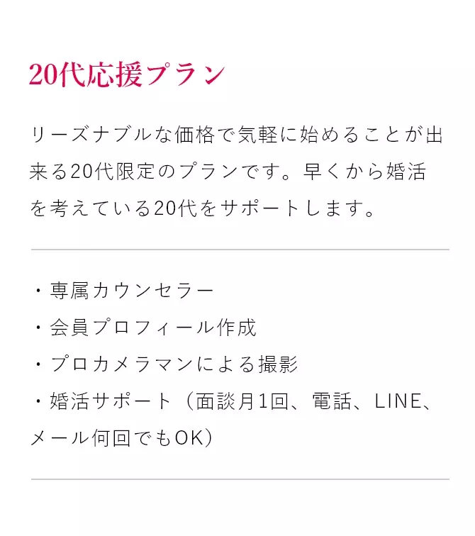 20代応援プランの内容